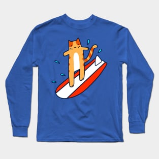 Surfing Tabby Cat Long Sleeve T-Shirt